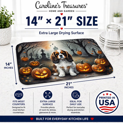Caroline's Treasures DAC2029DDM Cavalier Spaniel Spooky Halloween Dish Drying Mat Absorbent Dish Drying Mat Pad for Kitchen Counter Dish Drainer Mat for Countertop, 14 x 21, Multicolor