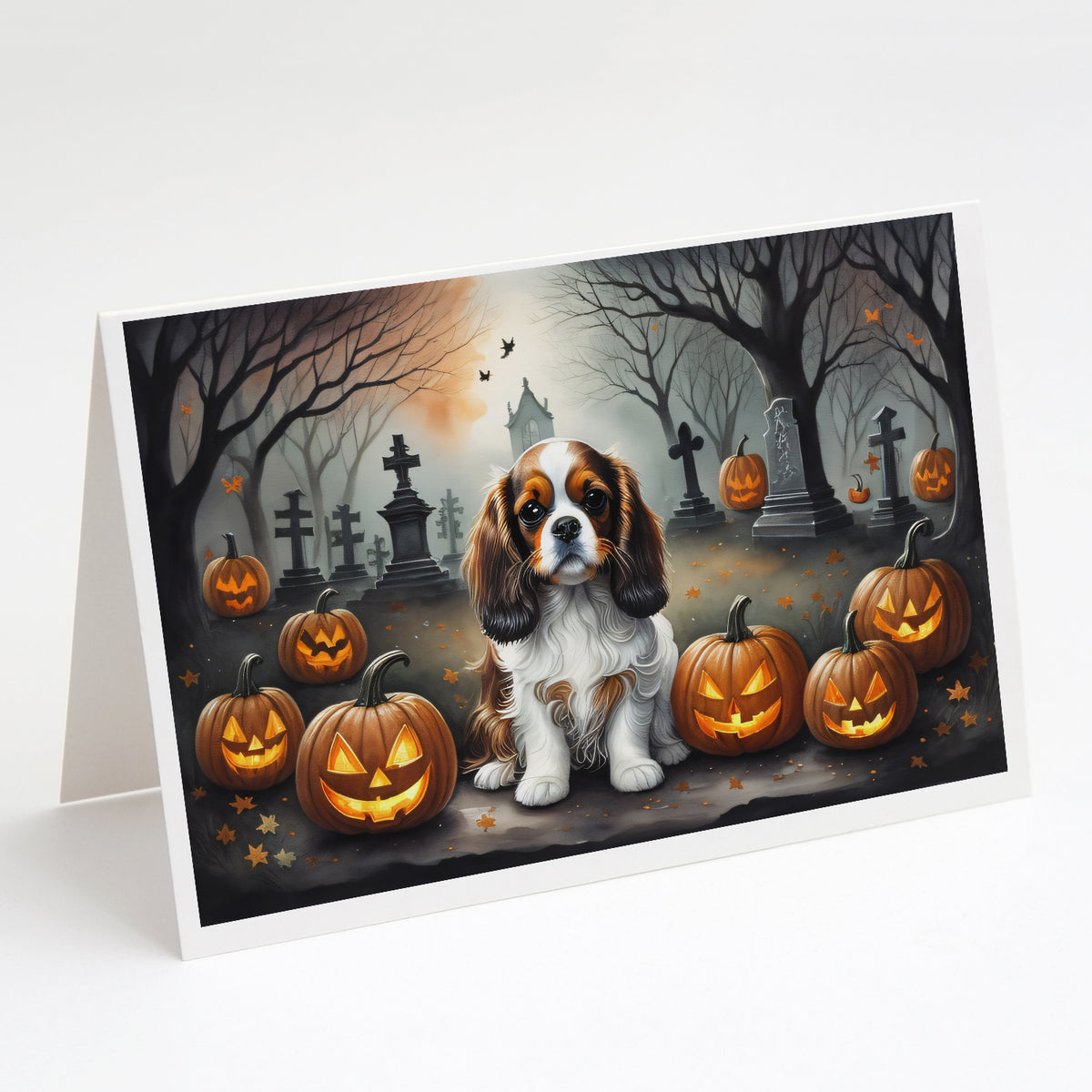 Caroline's Treasures DAC2029GCA7P Cavalier Spaniel Spooky Halloween Greeting Cards and Envelopes Pack of 8 Blank Cards with Envelopes Whimsical A7 Size 5x7 Blank Greeting Cards