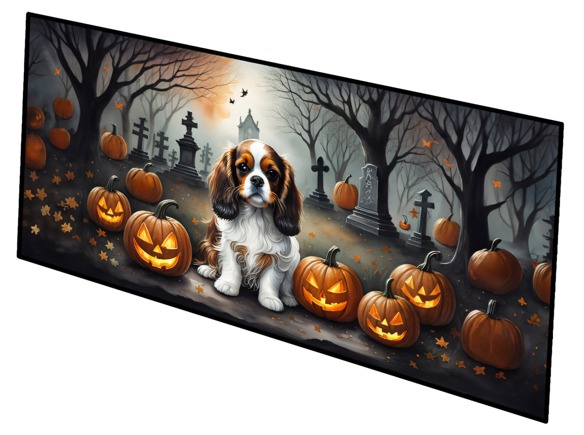 Caroline's Treasures Cavalier Spaniel Spooky Halloween Runner Mat 28x58 Front Door Mat Indoor Outdoor Rugs for Entryway Hallway Foyer Non Slip Washable Wide Doormat