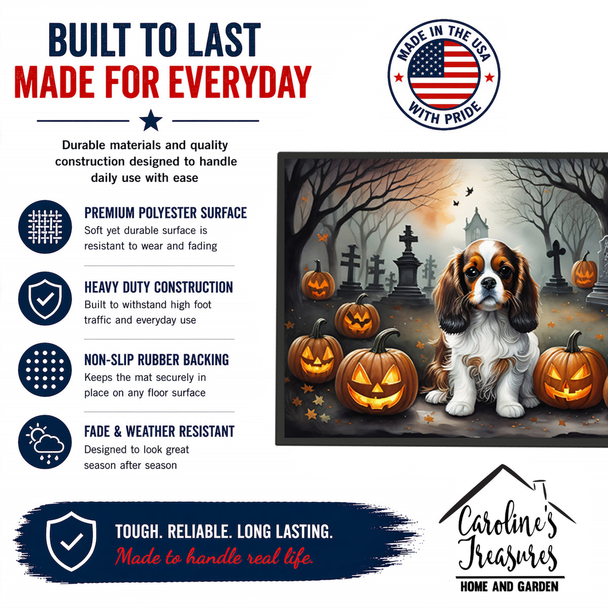 Caroline's Treasures DAC2029JMAT Cavalier Spaniel Spooky Halloween Indoor or Outdoor Mat 24x36 Front Door Mat Indoor Outdoor Rugs for Entryway, Non Slip Washable Low Pile, 24H X 36W