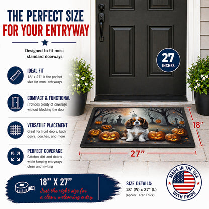 Caroline's Treasures DAC2029MAT Cavalier Spaniel Spooky Halloween Doormat 18x27 Front Door Mat Indoor Outdoor Rugs for Entryway, Non Slip Washable Low Pile, 18H X 27W