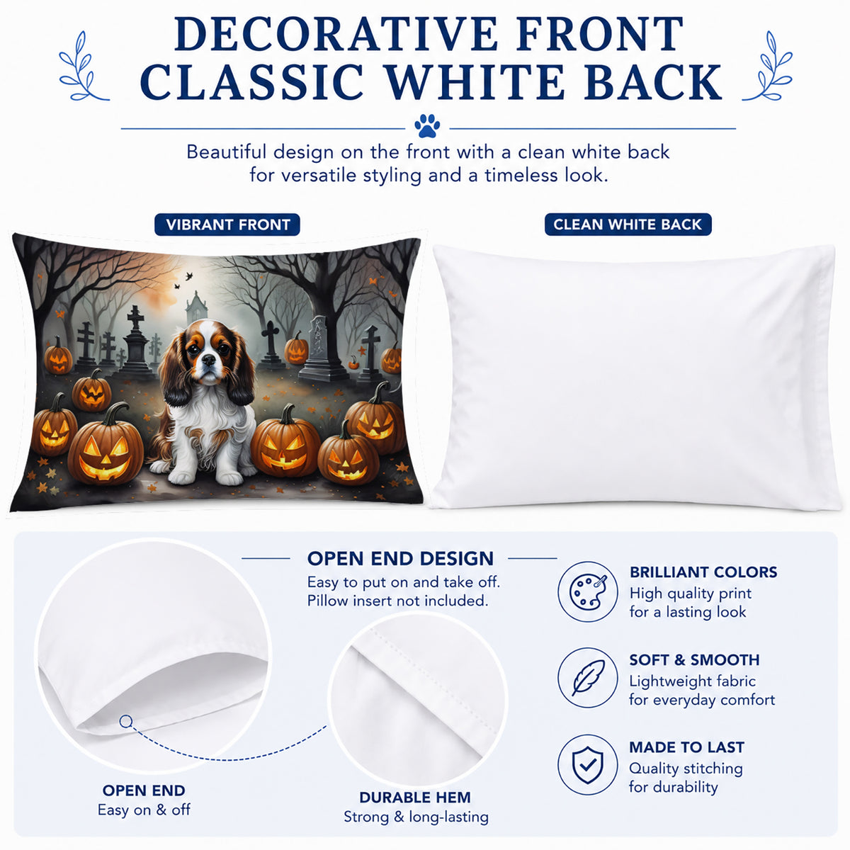 Caroline's Treasures DAC2029PILLOWCASE Cavalier Spaniel Spooky Halloween Fabric Standard Pillowcase Lightweight Super Soft Easy Care Decorative Artwork Pillowcase, Standard