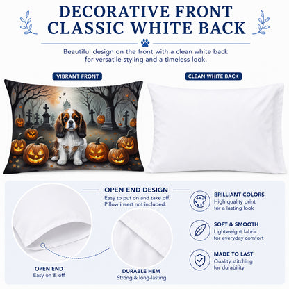 Caroline's Treasures DAC2029PILLOWCASE Cavalier Spaniel Spooky Halloween Fabric Standard Pillowcase Lightweight Super Soft Easy Care Decorative Artwork Pillowcase, Standard