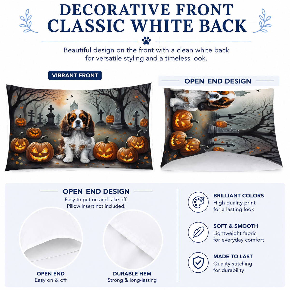Caroline's Treasures DAC2029PILLOWCASE Cavalier Spaniel Spooky Halloween Fabric Standard Pillowcase Lightweight Super Soft Easy Care Decorative Artwork Pillowcase, Standard