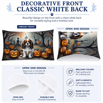 Caroline's Treasures DAC2029PILLOWCASE Cavalier Spaniel Spooky Halloween Fabric Standard Pillowcase Lightweight Super Soft Easy Care Decorative Artwork Pillowcase, Standard