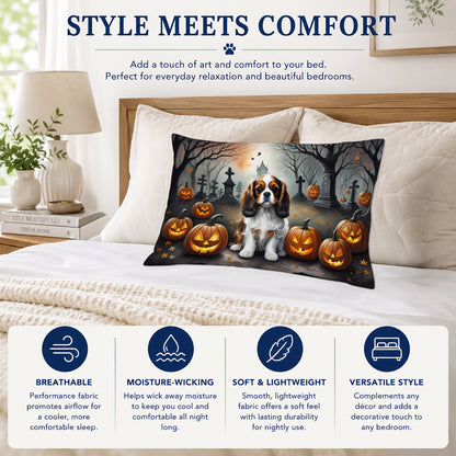 Caroline's Treasures DAC2029PILLOWCASE Cavalier Spaniel Spooky Halloween Fabric Standard Pillowcase Lightweight Super Soft Easy Care Decorative Artwork Pillowcase, Standard