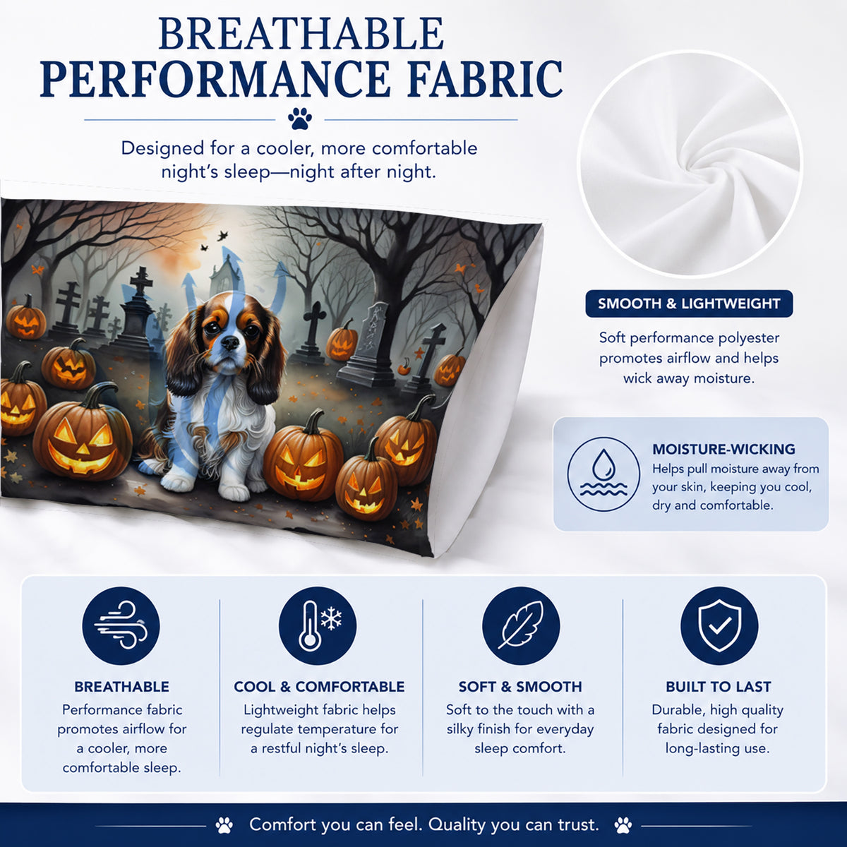 Caroline's Treasures DAC2029PILLOWCASE Cavalier Spaniel Spooky Halloween Fabric Standard Pillowcase Lightweight Super Soft Easy Care Decorative Artwork Pillowcase, Standard