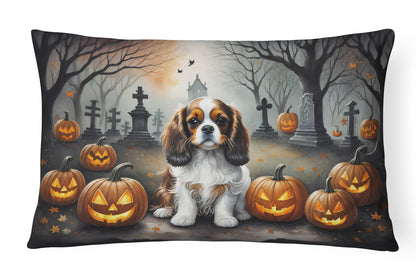 Caroline's Treasures DAC2029PW1216 Cavalier Spaniel Spooky Halloween Fabric Decorative Pillow Machine Washable, Indoor Outdoor Decorative Pillow for Couch, Bed or Patio, 12HX16W