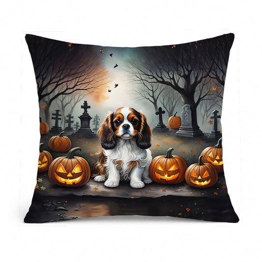Caroline's Treasures DAC2029PW1818 Cavalier Spaniel Spooky Halloween Fabric Decorative Pillow Machine Washable, Indoor Outdoor Decorative Pillow for Couch, Bed or Patio, 18Hx18W
