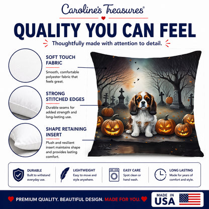 Caroline's Treasures DAC2029PW1818 Cavalier Spaniel Spooky Halloween Fabric Decorative Pillow Machine Washable, Indoor Outdoor Decorative Pillow for Couch, Bed or Patio, 18Hx18W