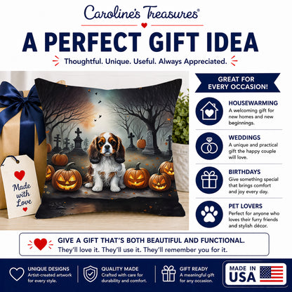 Caroline's Treasures DAC2029PW1818 Cavalier Spaniel Spooky Halloween Fabric Decorative Pillow Machine Washable, Indoor Outdoor Decorative Pillow for Couch, Bed or Patio, 18Hx18W