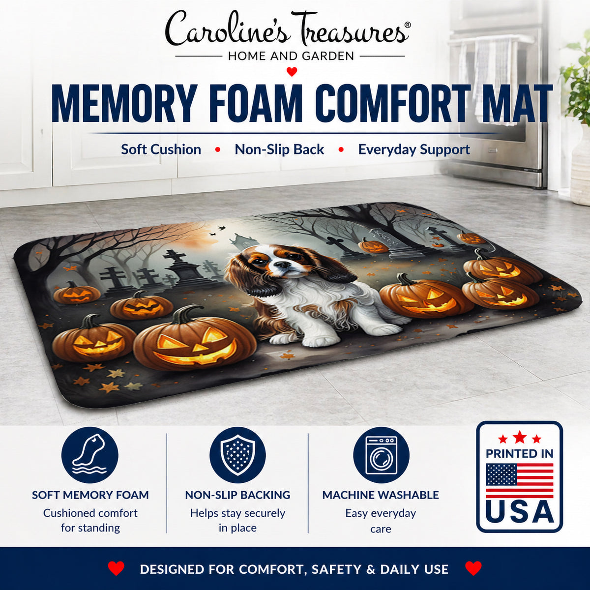 Caroline's Treasures Cavalier Spaniel Dogs Memory Foam Mat 19x27