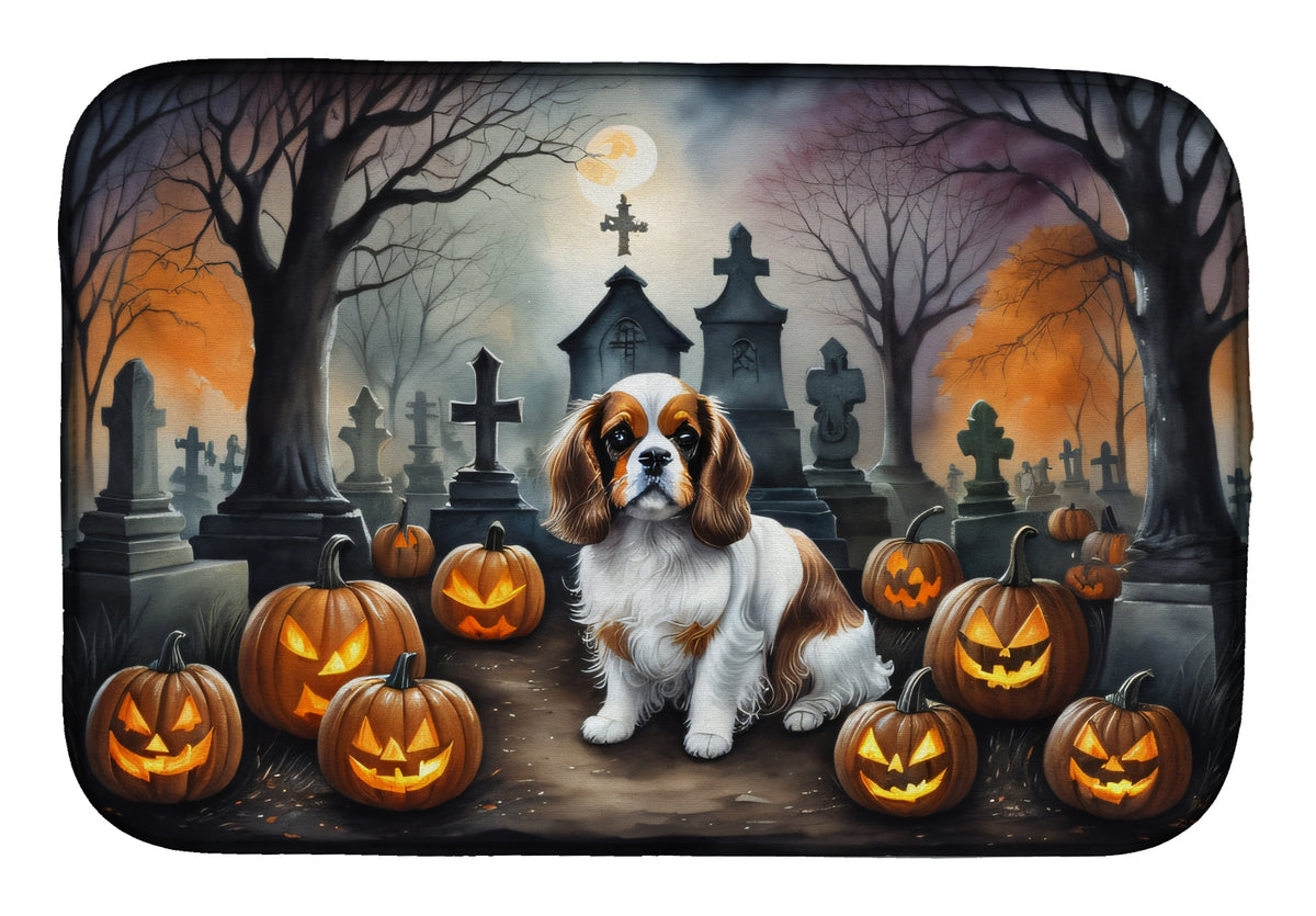 Caroline's Treasures DAC2030DDM Cavalier Spaniel Spooky Halloween Dish Drying Mat Absorbent Dish Drying Mat Pad for Kitchen Counter Dish Drainer Mat for Countertop, 14 x 21, Multicolor
