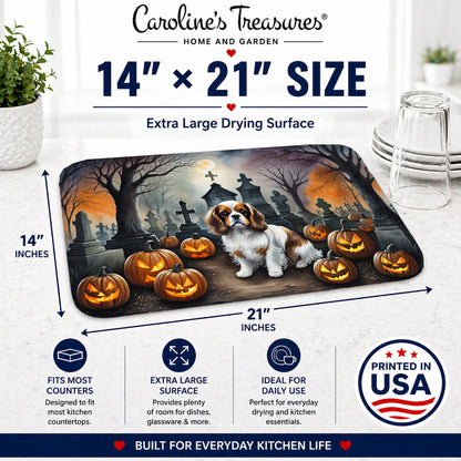 Caroline's Treasures DAC2030DDM Cavalier Spaniel Spooky Halloween Dish Drying Mat Absorbent Dish Drying Mat Pad for Kitchen Counter Dish Drainer Mat for Countertop, 14 x 21, Multicolor