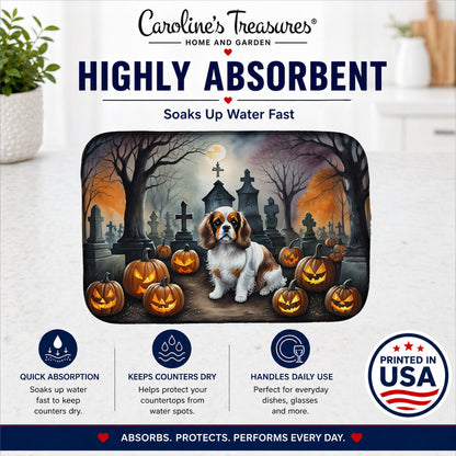 Caroline's Treasures DAC2030DDM Cavalier Spaniel Spooky Halloween Dish Drying Mat Absorbent Dish Drying Mat Pad for Kitchen Counter Dish Drainer Mat for Countertop, 14 x 21, Multicolor