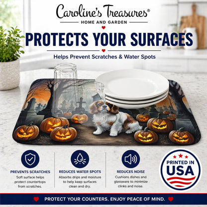Caroline's Treasures DAC2030DDM Cavalier Spaniel Spooky Halloween Dish Drying Mat Absorbent Dish Drying Mat Pad for Kitchen Counter Dish Drainer Mat for Countertop, 14 x 21, Multicolor