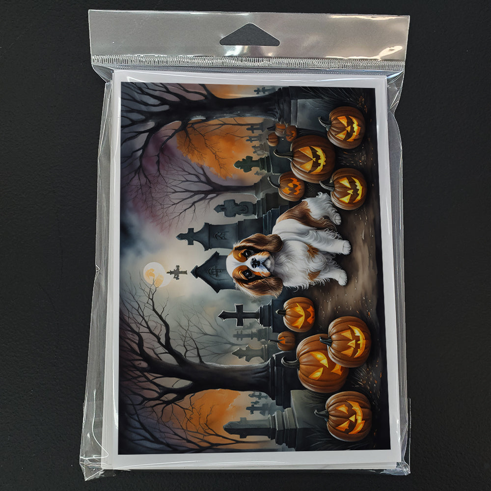 Caroline's Treasures DAC2030GCA7P Cavalier Spaniel Spooky Halloween Greeting Cards and Envelopes Pack of 8 Blank Cards with Envelopes Whimsical A7 Size 5x7 Blank Greeting Cards