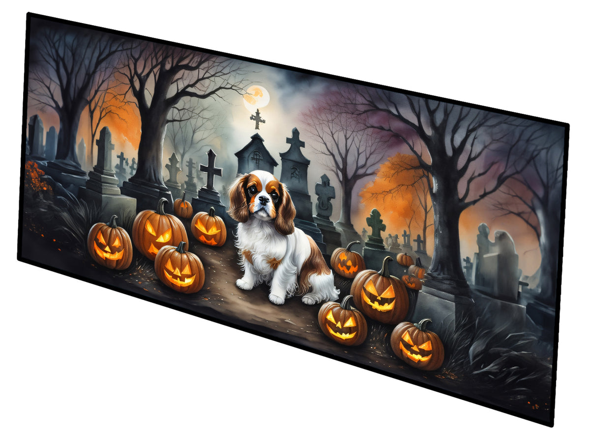 Caroline's Treasures Cavalier Spaniel Spooky Halloween Runner Mat 28x58 Front Door Mat Indoor Outdoor Rugs for Entryway Hallway Foyer Non Slip Washable Wide Doormat