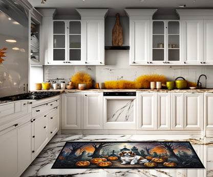 Caroline's Treasures Cavalier Spaniel Spooky Halloween Runner Mat 28x58 Front Door Mat Indoor Outdoor Rugs for Entryway Hallway Foyer Non Slip Washable Wide Doormat