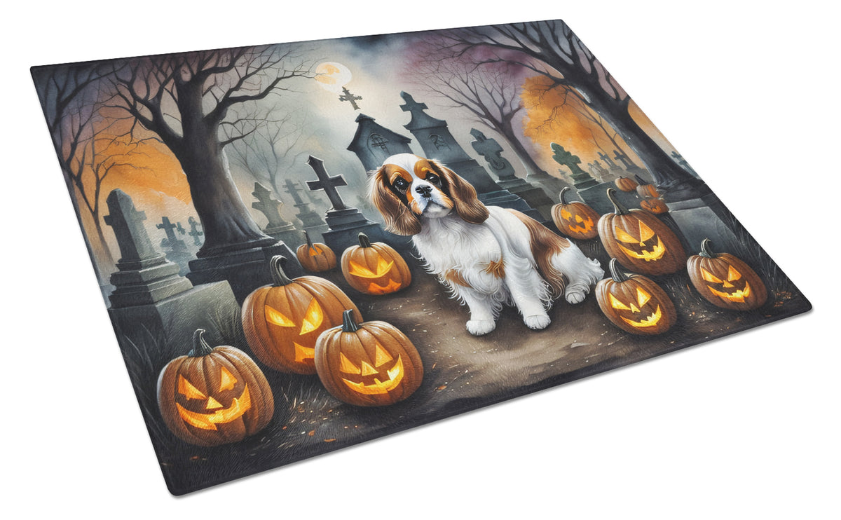 Caroline's Treasures DAC2030LCB Cavalier Spaniel Spooky Halloween Glass Cutting Board Large Decorative Tempered Glass Kitchen Cutting and Serving Board Large Size Chopping Board