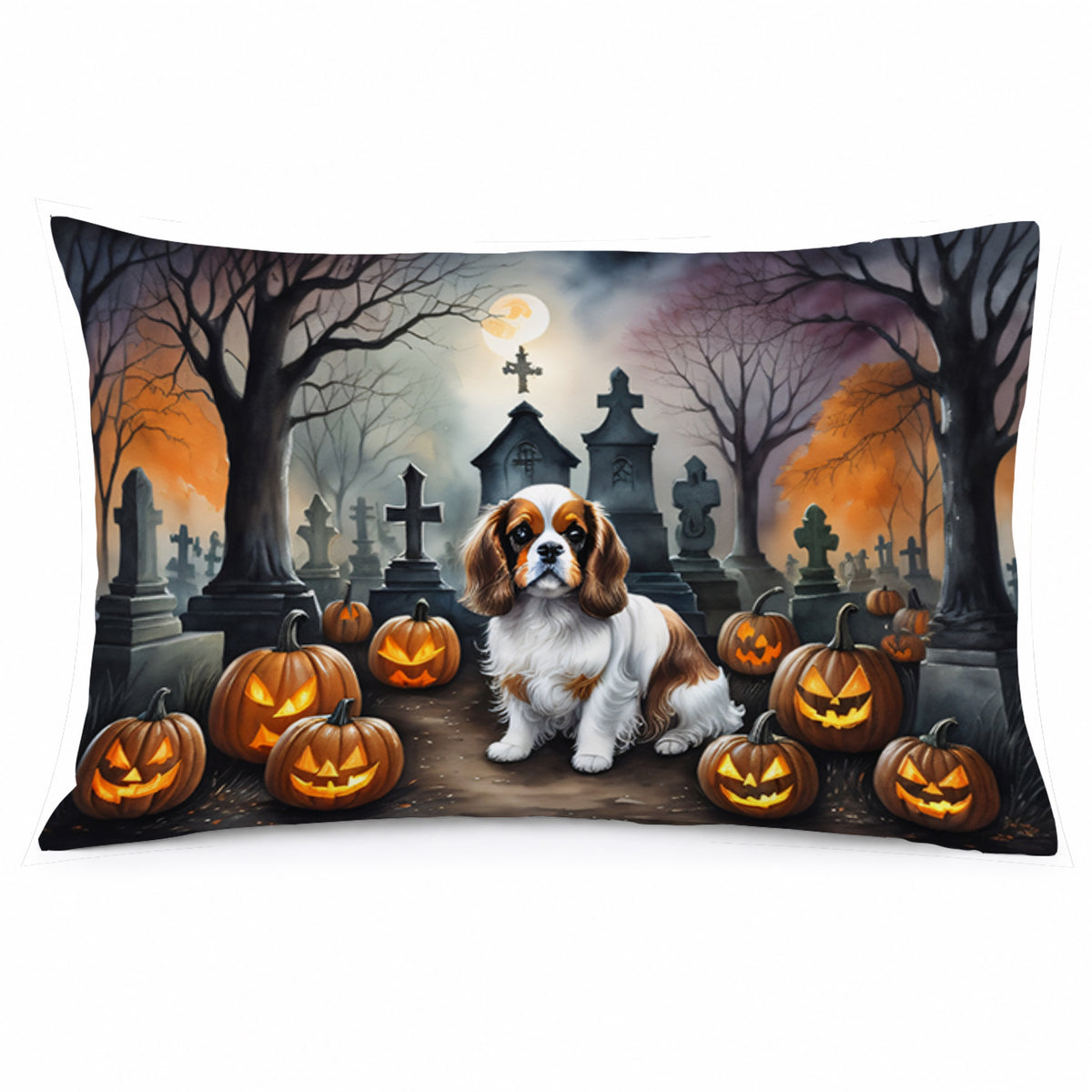 Caroline's Treasures DAC2030PILLOWCASE Cavalier Spaniel Spooky Halloween Fabric Standard Pillowcase Lightweight Super Soft Easy Care Decorative Artwork Pillowcase, Standard
