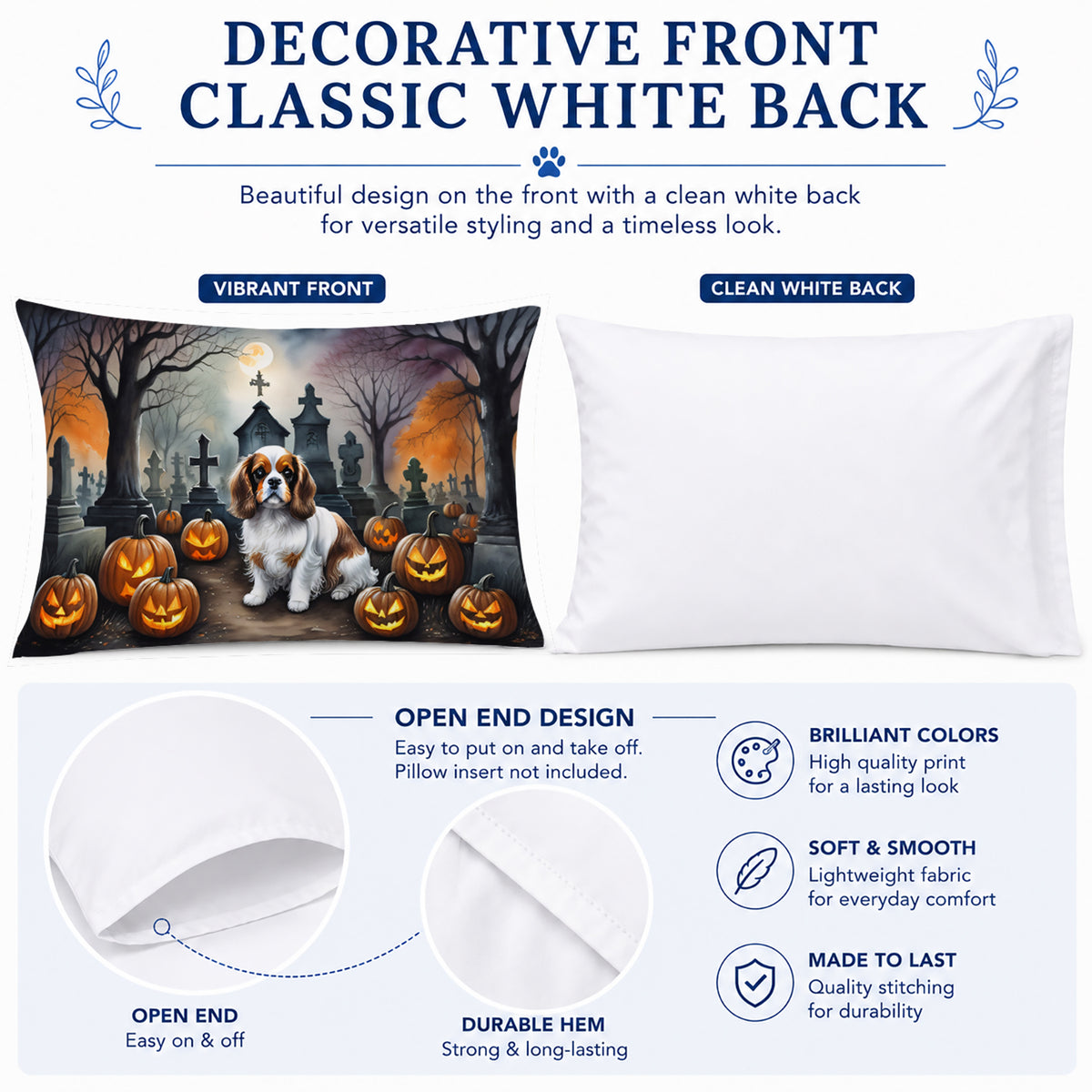 Caroline's Treasures DAC2030PILLOWCASE Cavalier Spaniel Spooky Halloween Fabric Standard Pillowcase Lightweight Super Soft Easy Care Decorative Artwork Pillowcase, Standard