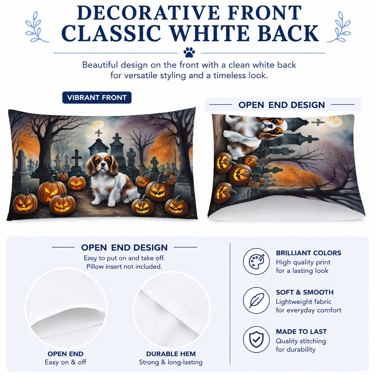 Caroline's Treasures DAC2030PILLOWCASE Cavalier Spaniel Spooky Halloween Fabric Standard Pillowcase Lightweight Super Soft Easy Care Decorative Artwork Pillowcase, Standard