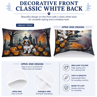 Caroline's Treasures DAC2030PILLOWCASE Cavalier Spaniel Spooky Halloween Fabric Standard Pillowcase Lightweight Super Soft Easy Care Decorative Artwork Pillowcase, Standard