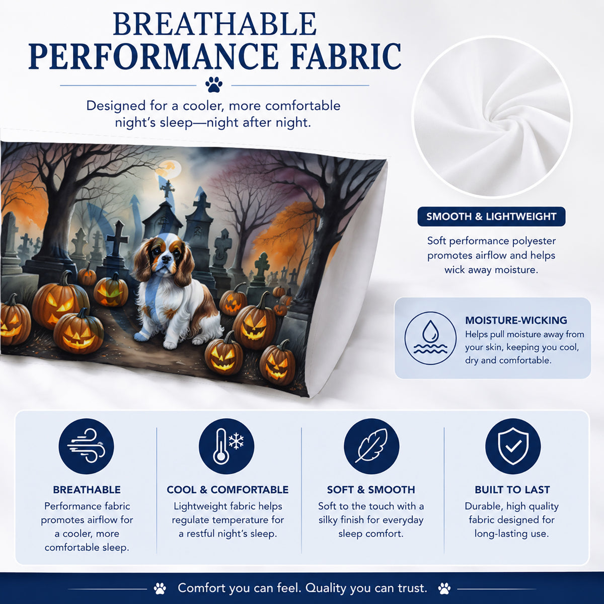 Caroline's Treasures DAC2030PILLOWCASE Cavalier Spaniel Spooky Halloween Fabric Standard Pillowcase Lightweight Super Soft Easy Care Decorative Artwork Pillowcase, Standard
