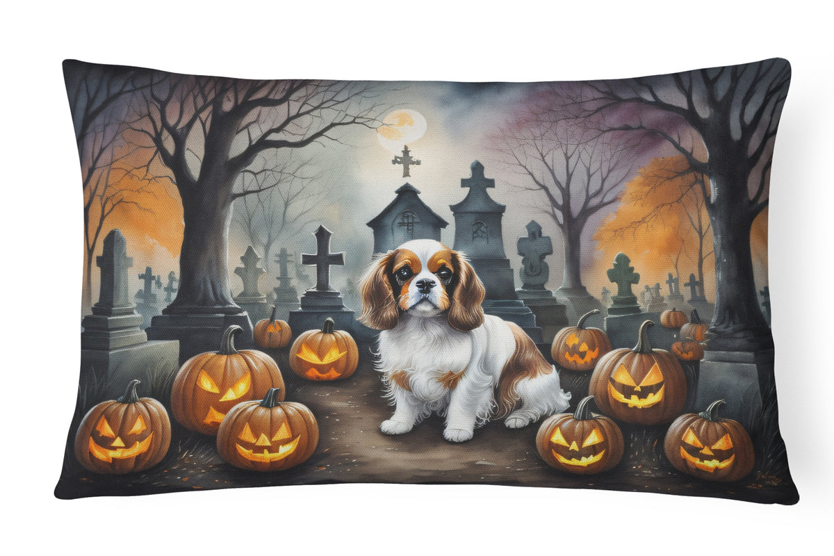 Caroline's Treasures DAC2030PW1216 Cavalier Spaniel Spooky Halloween Fabric Decorative Pillow Machine Washable, Indoor Outdoor Decorative Pillow for Couch, Bed or Patio, 12HX16W