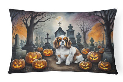 Caroline's Treasures DAC2030PW1216 Cavalier Spaniel Spooky Halloween Fabric Decorative Pillow Machine Washable, Indoor Outdoor Decorative Pillow for Couch, Bed or Patio, 12HX16W