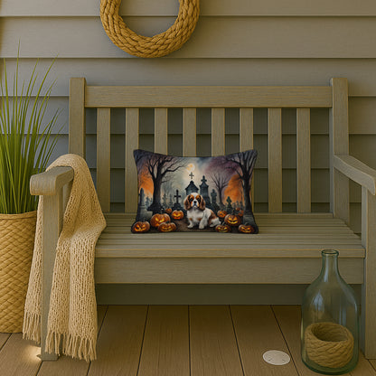 Caroline's Treasures DAC2030PW1216 Cavalier Spaniel Spooky Halloween Fabric Decorative Pillow Machine Washable, Indoor Outdoor Decorative Pillow for Couch, Bed or Patio, 12HX16W
