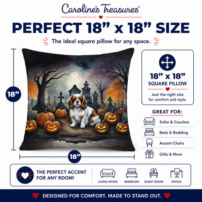 Caroline's Treasures DAC2030PW1818 Cavalier Spaniel Spooky Halloween Fabric Decorative Pillow Machine Washable, Indoor Outdoor Decorative Pillow for Couch, Bed or Patio, 18Hx18W