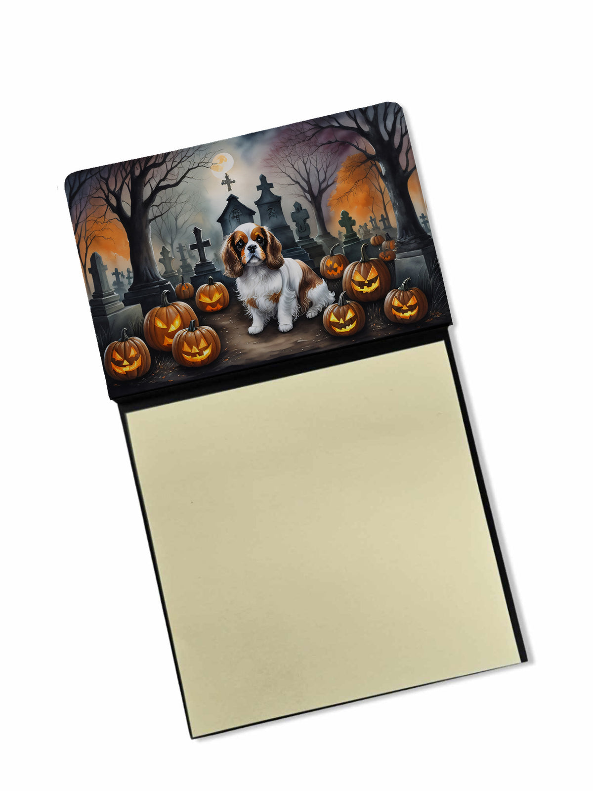 Caroline's Treasures Cavalier Spaniel Spooky Halloween Sticky Note Holder Refillable Dispenser Self-Sticky Note Pads, Memo Pads Blank Desk Accessories