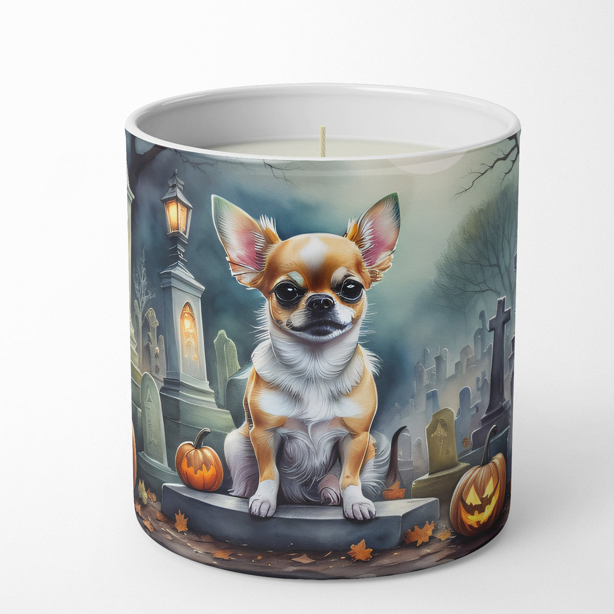 Caroline's Treasures DAC2031CDL Chihuahua Spooky Halloween Decorative Soy Candle Nature Soy Wax Essential Oil Home Decor Ideal for Bedroom Kitchen Bath Office Gift, 10 oz