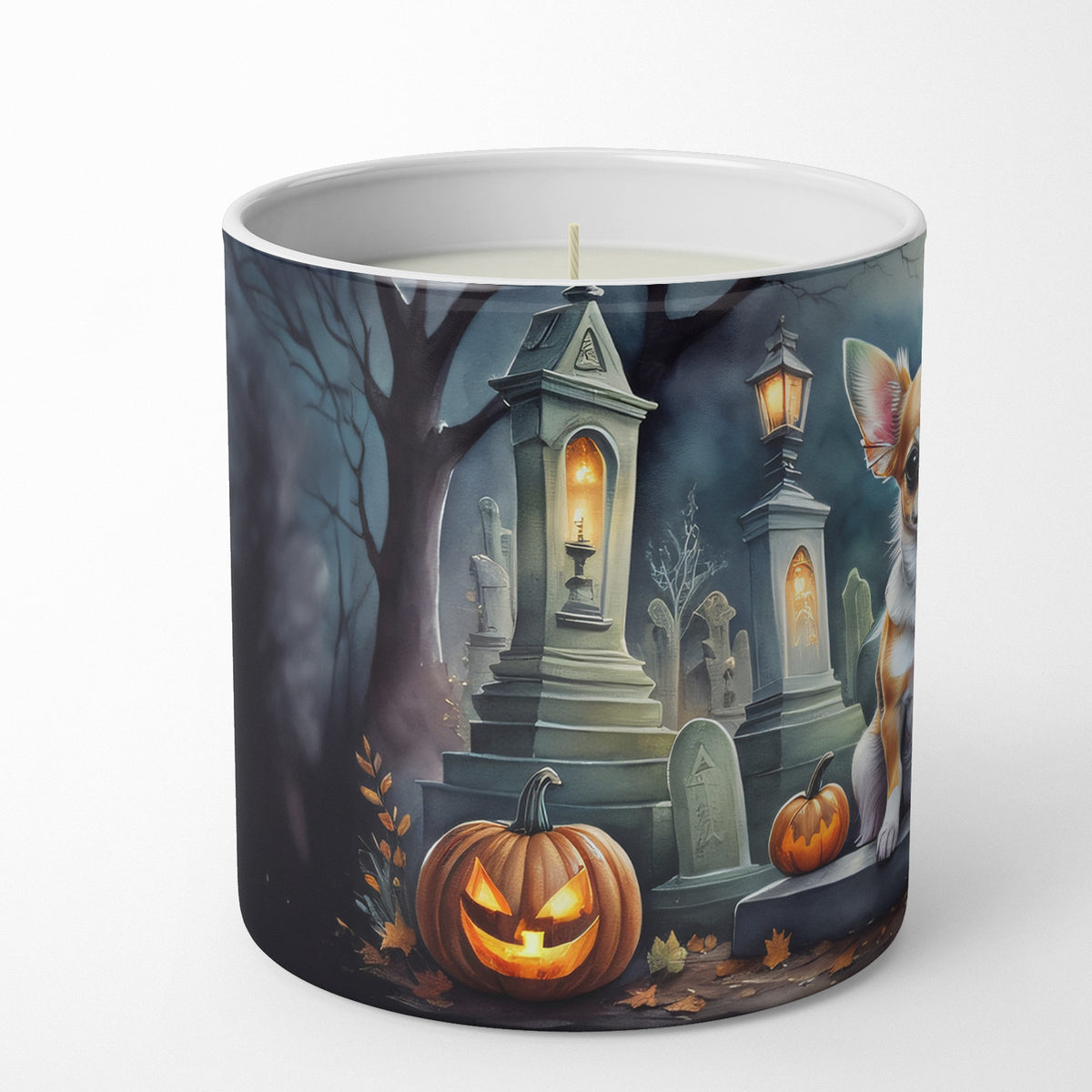 Caroline's Treasures DAC2031CDL Chihuahua Spooky Halloween Decorative Soy Candle Nature Soy Wax Essential Oil Home Decor Ideal for Bedroom Kitchen Bath Office Gift, 10 oz