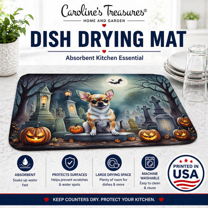 Caroline's Treasures DAC2031DDM Chihuahua Spooky Halloween Dish Drying Mat Absorbent Dish Drying Mat Pad for Kitchen Counter Dish Drainer Mat for Countertop, 14 x 21, Multicolor