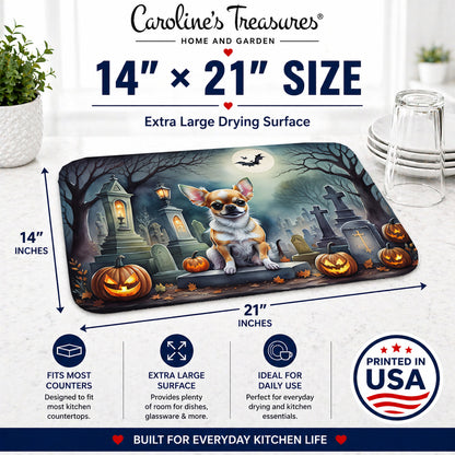 Caroline's Treasures DAC2031DDM Chihuahua Spooky Halloween Dish Drying Mat Absorbent Dish Drying Mat Pad for Kitchen Counter Dish Drainer Mat for Countertop, 14 x 21, Multicolor
