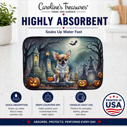 Caroline's Treasures DAC2031DDM Chihuahua Spooky Halloween Dish Drying Mat Absorbent Dish Drying Mat Pad for Kitchen Counter Dish Drainer Mat for Countertop, 14 x 21, Multicolor