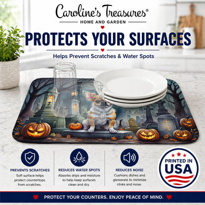 Caroline's Treasures DAC2031DDM Chihuahua Spooky Halloween Dish Drying Mat Absorbent Dish Drying Mat Pad for Kitchen Counter Dish Drainer Mat for Countertop, 14 x 21, Multicolor