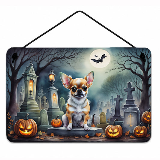 Caroline's Treasures DAC2031DS812 Chihuahua Spooky Halloween Wall or Door Hanging Prints Aluminum Metal Sign Kitchen Wall Bar Bathroom Plaque Home Decor, 8x12, Multicolor