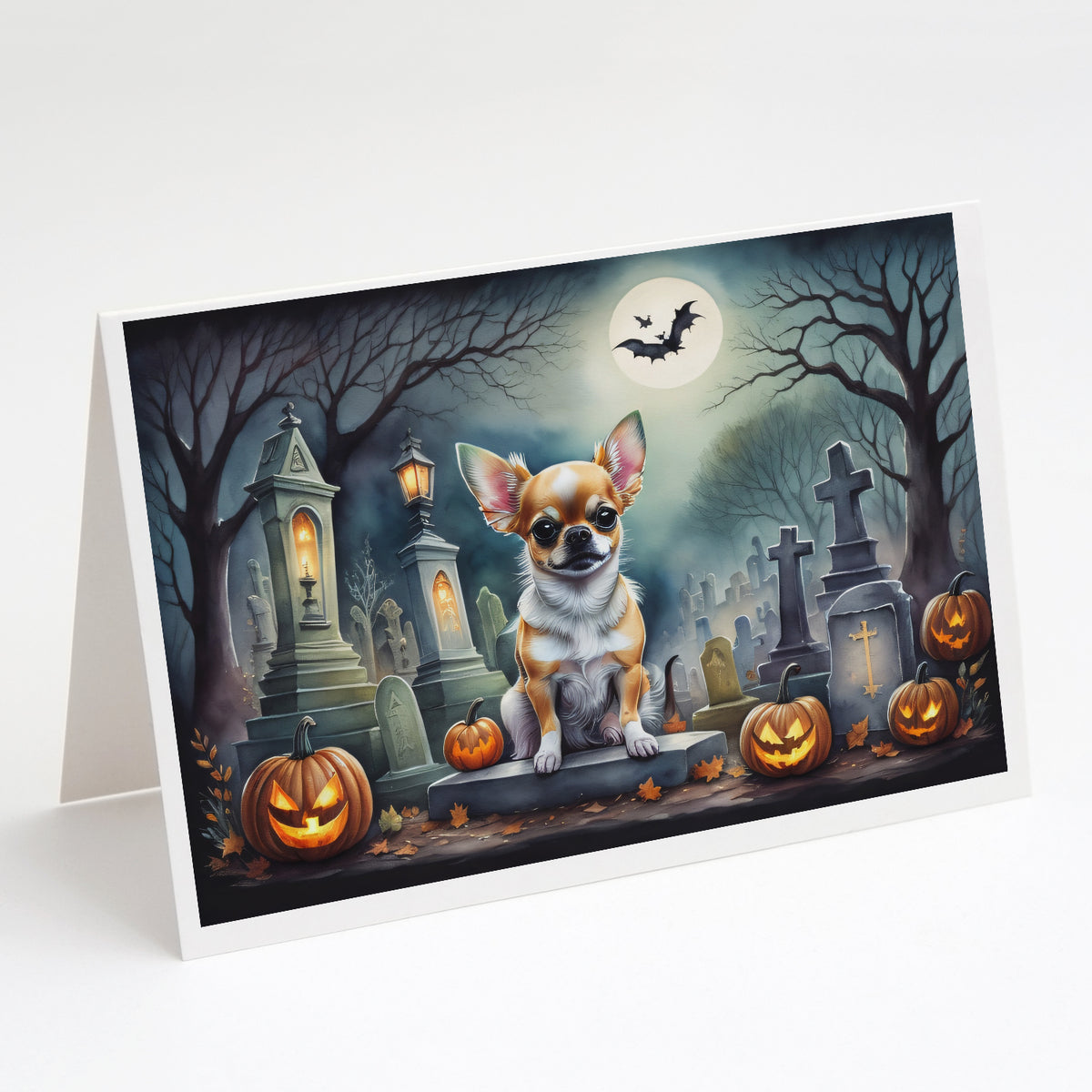 Caroline's Treasures DAC2031GCA7P Chihuahua Spooky Halloween Greeting Cards and Envelopes Pack of 8 Blank Cards with Envelopes Whimsical A7 Size 5x7 Blank Greeting Cards