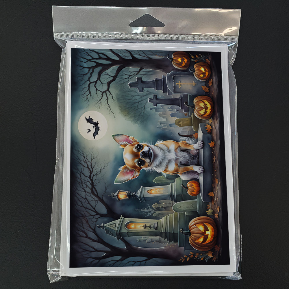 Caroline's Treasures DAC2031GCA7P Chihuahua Spooky Halloween Greeting Cards and Envelopes Pack of 8 Blank Cards with Envelopes Whimsical A7 Size 5x7 Blank Greeting Cards