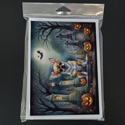 Caroline's Treasures DAC2031GCA7P Chihuahua Spooky Halloween Greeting Cards and Envelopes Pack of 8 Blank Cards with Envelopes Whimsical A7 Size 5x7 Blank Greeting Cards