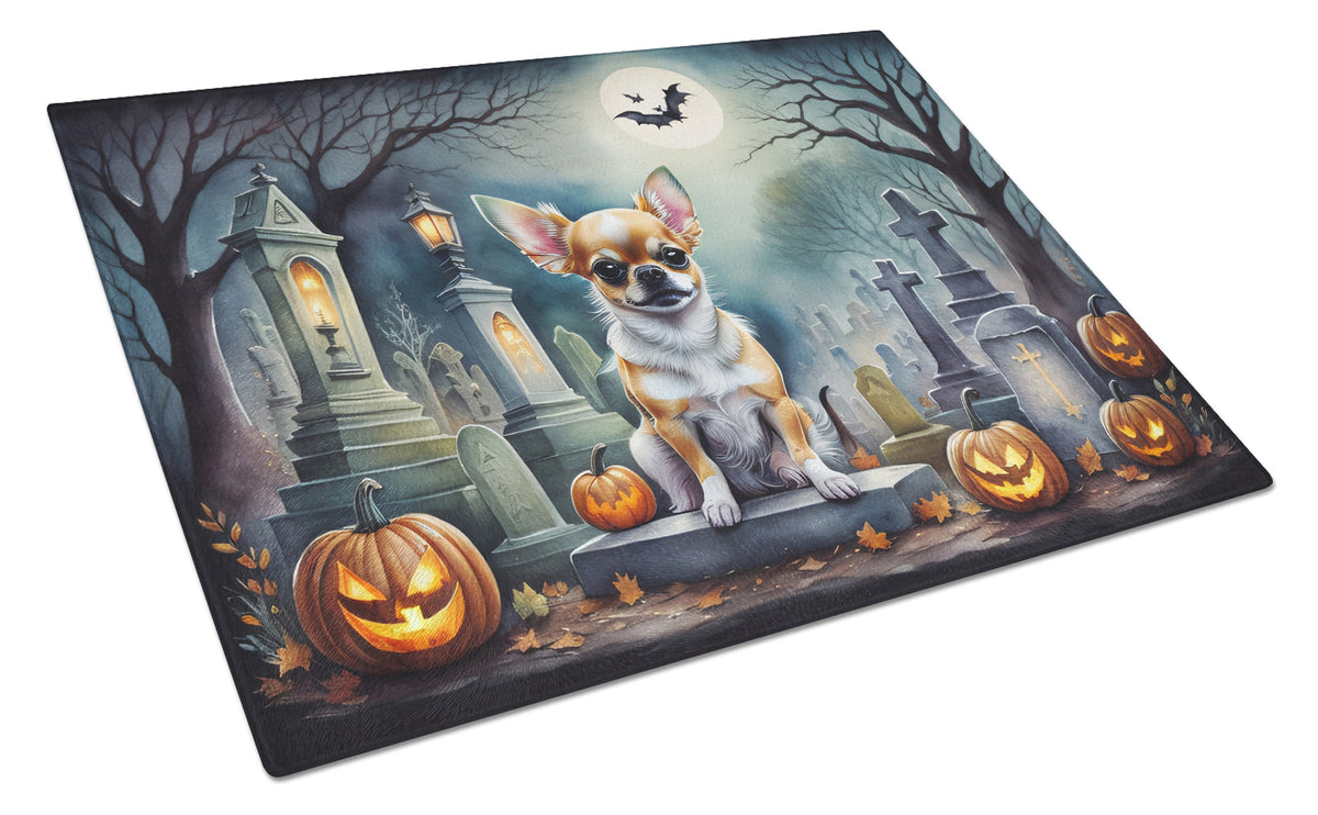 Caroline's Treasures DAC2031LCB Chihuahua Spooky Halloween Glass Cutting Board Large Decorative Tempered Glass Kitchen Cutting and Serving Board Large Size Chopping Board