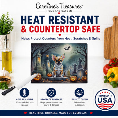 Caroline's Treasures DAC2031LCB Chihuahua Spooky Halloween Glass Cutting Board Large Decorative Tempered Glass Kitchen Cutting and Serving Board Large Size Chopping Board