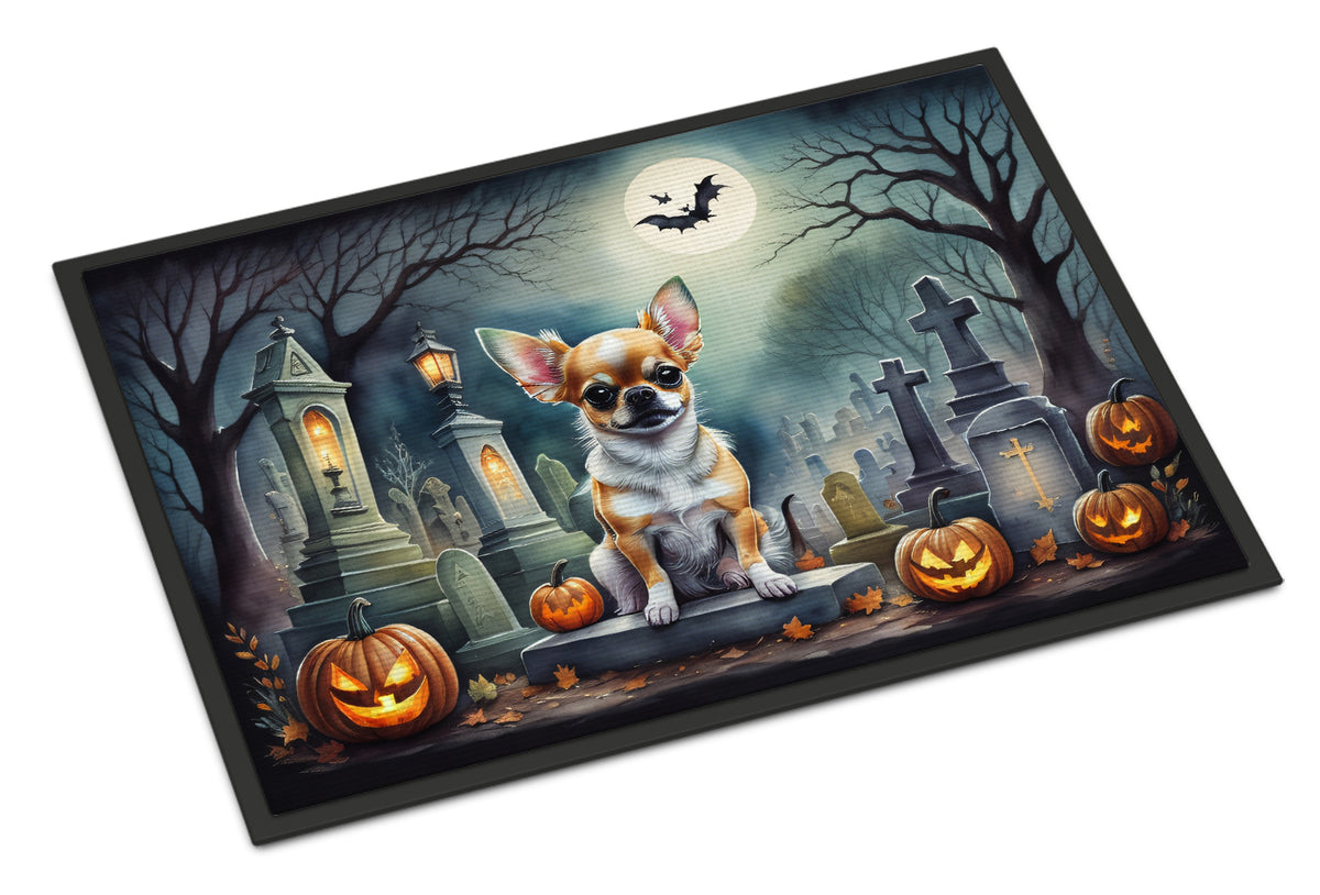 Caroline's Treasures DAC2031MAT Chihuahua Spooky Halloween Doormat 18x27 Front Door Mat Indoor Outdoor Rugs for Entryway, Non Slip Washable Low Pile, 18H X 27W
