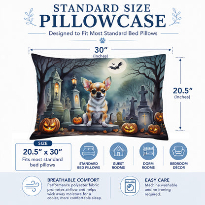 Caroline's Treasures DAC2031PILLOWCASE Chihuahua Spooky Halloween Fabric Standard Pillowcase Lightweight Super Soft Easy Care Decorative Artwork Pillowcase, Standard