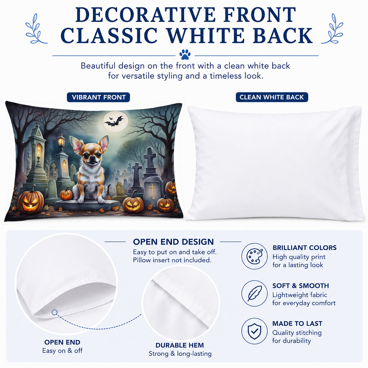 Caroline's Treasures DAC2031PILLOWCASE Chihuahua Spooky Halloween Fabric Standard Pillowcase Lightweight Super Soft Easy Care Decorative Artwork Pillowcase, Standard