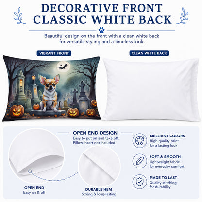 Caroline's Treasures DAC2031PILLOWCASE Chihuahua Spooky Halloween Fabric Standard Pillowcase Lightweight Super Soft Easy Care Decorative Artwork Pillowcase, Standard